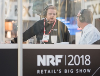 Rob Mills (left) chats with host Bill Thorne (right) in the podcast booth at NRF 2018: Retail's Big Show.